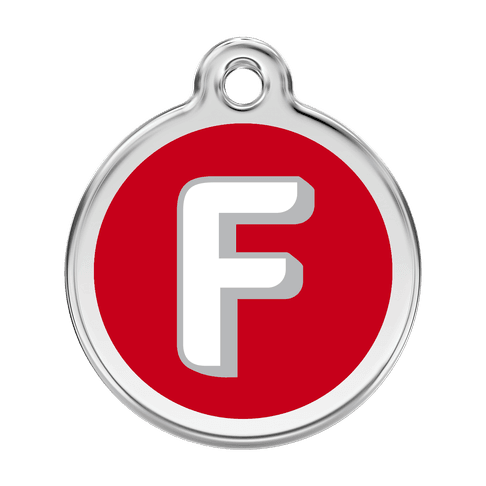 Red Dingo Stainless Steel Engraved Dog Tag Alphabet Tag Letter F Red