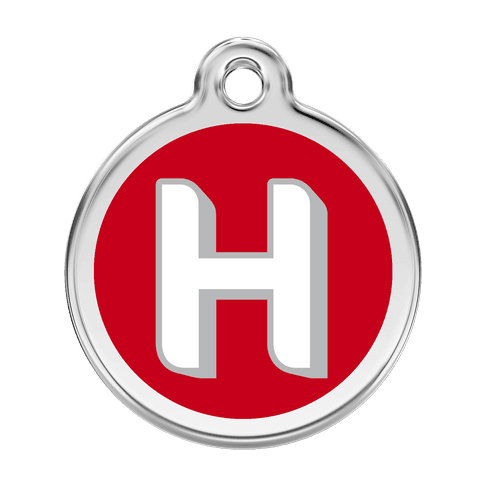 Red Dingo Stainless Steel Engraved Dog Tag Alphabet Tag Letter H Red