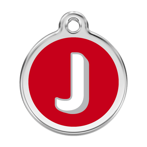 Red Dingo Stainless Steel Engraved Dog Tag Alphabet Tag Letter J Red