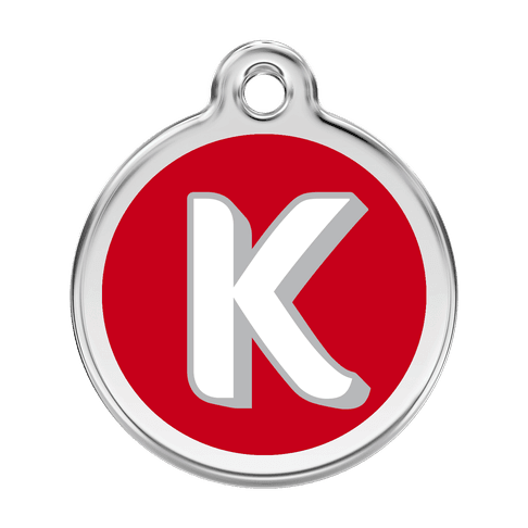 Red Dingo Stainless Steel Engraved Dog Tag Alphabet Tag Letter K Red