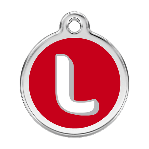 Red Dingo Stainless Steel Engraved Dog Tag Alphabet Tag Letter L Red