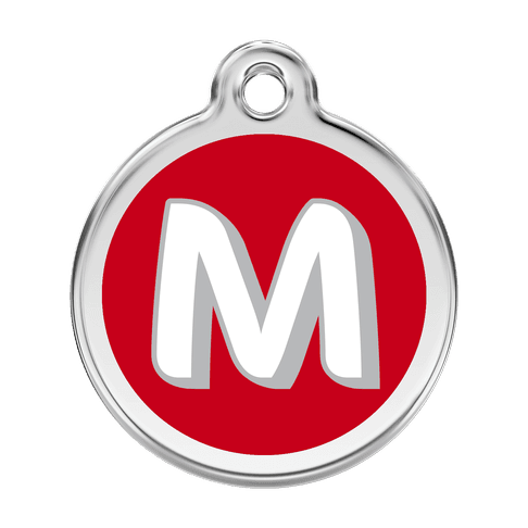 Red Dingo Stainless Steel Engraved Dog Tag Alphabet Tag Letter M Red