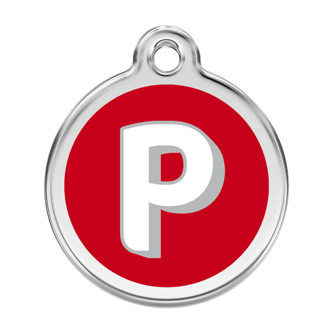 Red Dingo Stainless Steel Engraved Dog Tag Alphabet Tag Letter P Red