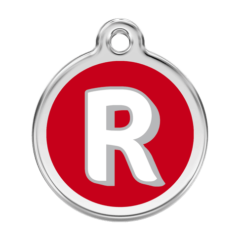 Red Dingo Stainless Steel Engraved Dog Tag Alphabet Tag Letter R Red