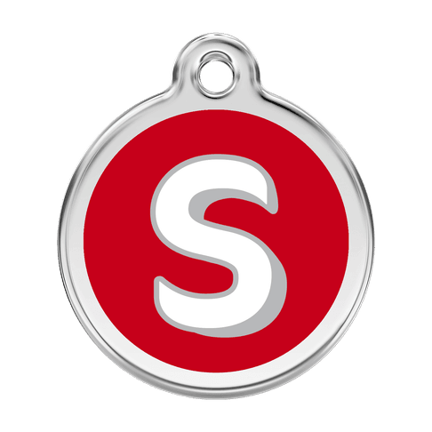 Red Dingo Stainless Steel Engraved Dog Tag Alphabet Tag Letter S Red