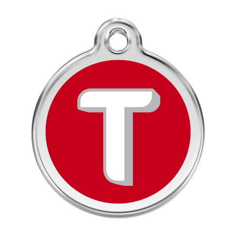 Red Dingo Stainless Steel Engraved Dog Tag Alphabet Tag Letter T Red