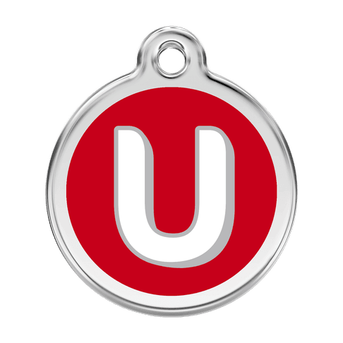 Red Dingo Stainless Steel Engraved Dog Tag Alphabet Tag Letter U Red