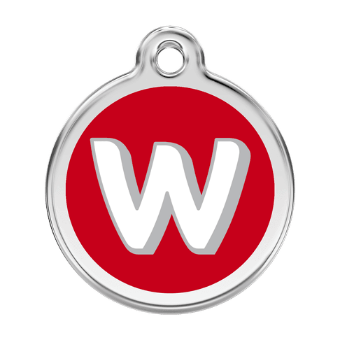 Red Dingo Stainless Steel Engraved Dog Tag Alphabet Tag Letter W Red