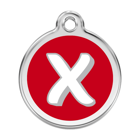 Red Dingo Stainless Steel Engraved Dog Tag Alphabet Tag Letter X Red
