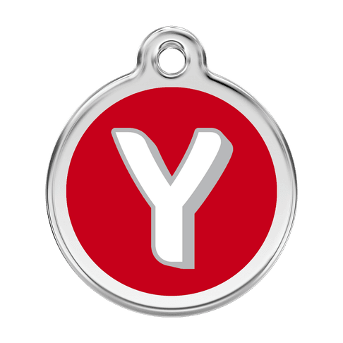 Red Dingo Stainless Steel Engraved Dog Tag Alphabet Tag Letter Y Red