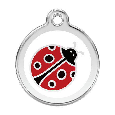 Red Dingo Stainless Steel Engraved Dog Tag Lady Bug White