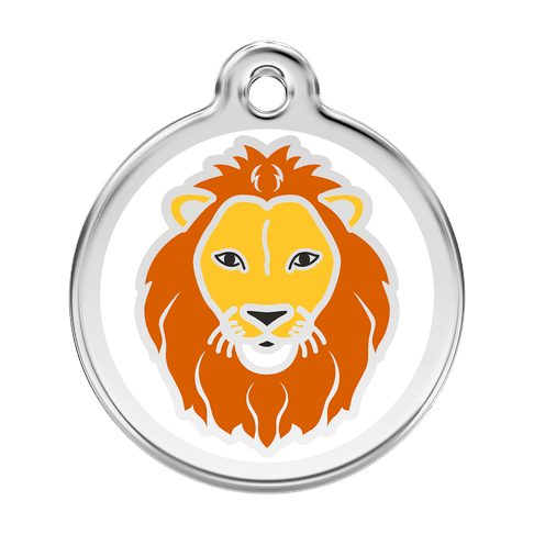 Red Dingo Stainless Steel Engraved Dog Tag Lion White