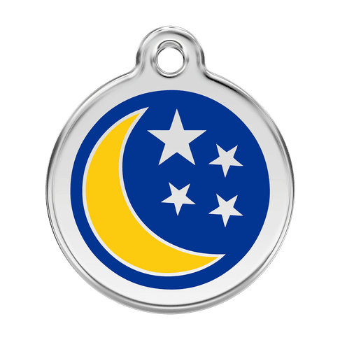Red Dingo Stainless Steel Engraved Dog Tag Moon &amp; Stars Navy
