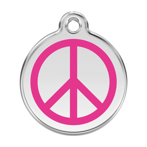 Red Dingo Stainless Steel Engraved Dog Tag Peace Hot Pink
