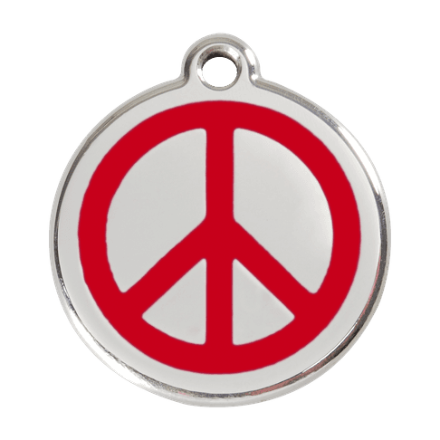 Red Dingo Stainless Steel Engraved Dog Tag Peace Red