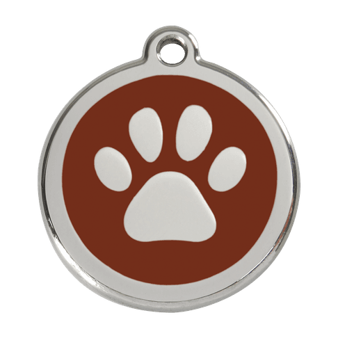 Red Dingo Stainless Steel Engraved Dog Tag Paw Print Brown