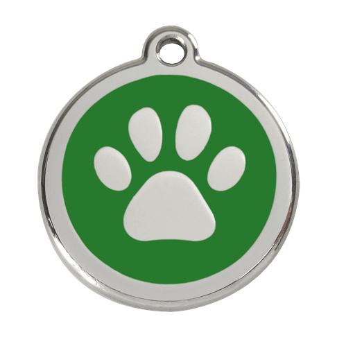 Red Dingo Stainless Steel Engraved Dog Tag Paw Print Green