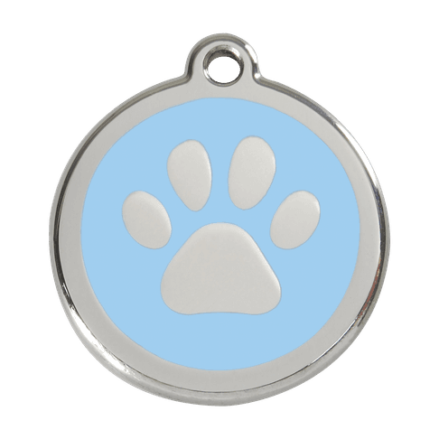 Red Dingo Stainless Steel Engraved Dog Tag Paw Print Light Blue