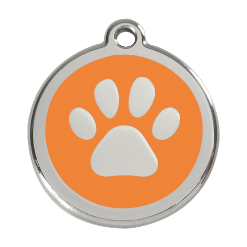 Red Dingo Stainless Steel Engraved Dog Tag Paw Print Orange