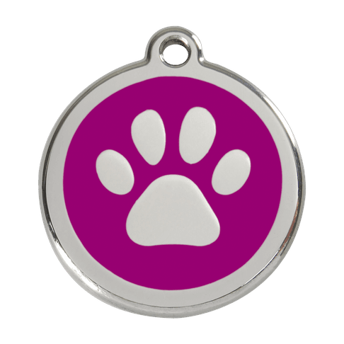 Red Dingo Stainless Steel Engraved Dog Tag Paw Print Purple