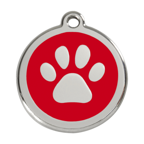 Red Dingo Stainless Steel Engraved Dog Tag Paw Print Red