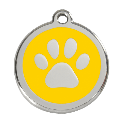Red Dingo Stainless Steel Engraved Dog Tag Paw Print Yellow