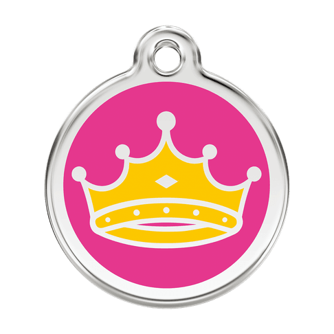 Red Dingo Stainless Steel Engraved Dog Tag Queen's Crown Hot Pink