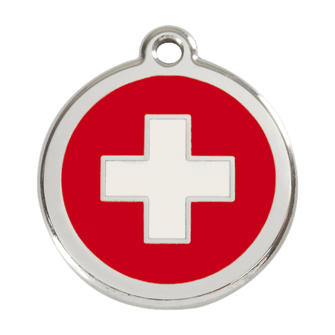 Red Dingo Stainless Steel Engraved Dog Tag Swiss Flag Red