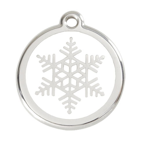 Red Dingo Stainless Steel Engraved Dog Tag Snowflake White
