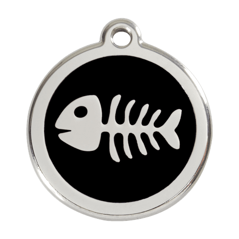 Red Dingo Stainless Steel Engraved Dog Tag Fish Skeleton Black