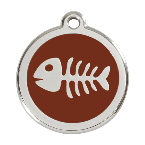 Red Dingo Stainless Steel Engraved Dog Tag Fish Skeleton Brown