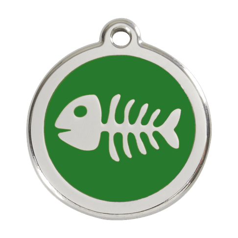 Red Dingo Stainless Steel Engraved Dog Tag Fish Skeleton Green