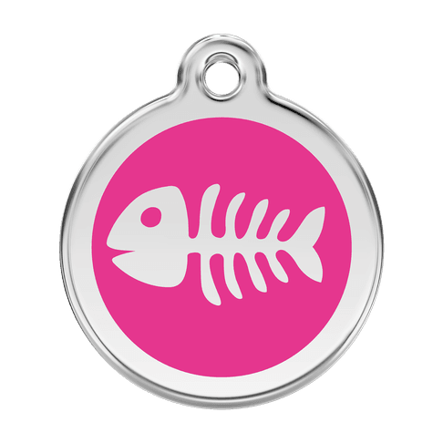 Red Dingo Stainless Steel Engraved Dog Tag Fish Skeleton Hot Pink