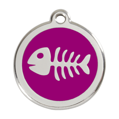 Red Dingo Stainless Steel Engraved Dog Tag Fish Skeleton Purple