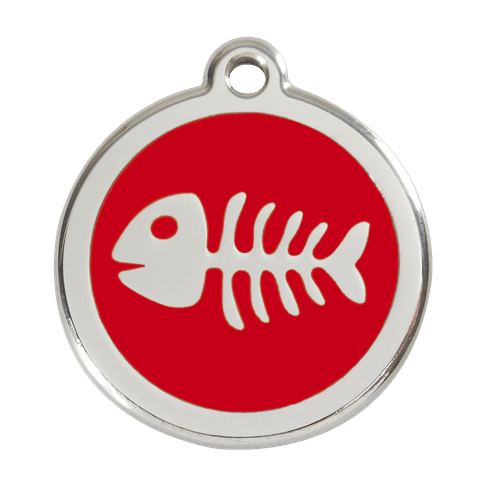 Red Dingo Stainless Steel Engraved Dog Tag Fish Skeleton Red