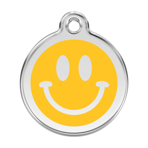 Red Dingo Stainless Steel Engraved Dog Tag Smiley Face Yellow