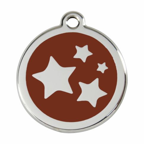 Red Dingo Stainless Steel Engraved Dog Tag Stars Brown