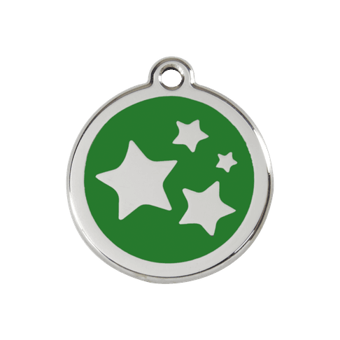 Red Dingo Stainless Steel Engraved Dog Tag Stars Green
