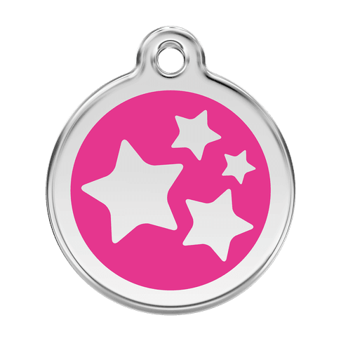 Red Dingo Stainless Steel Engraved Dog Tag Stars Hot Pink