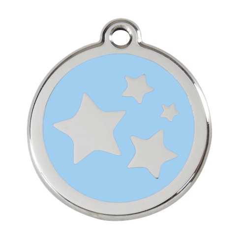 Red Dingo Stainless Steel Engraved Dog Tag Stars Light Blue