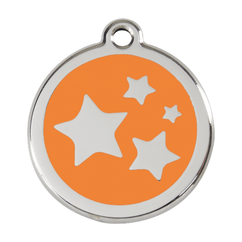 Red Dingo Stainless Steel Engraved Dog Tag Stars Orange
