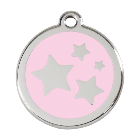 Red Dingo Stainless Steel Engraved Dog Tag Stars Pink