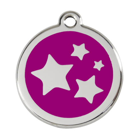 Red Dingo Stainless Steel Engraved Dog Tag Stars Purple