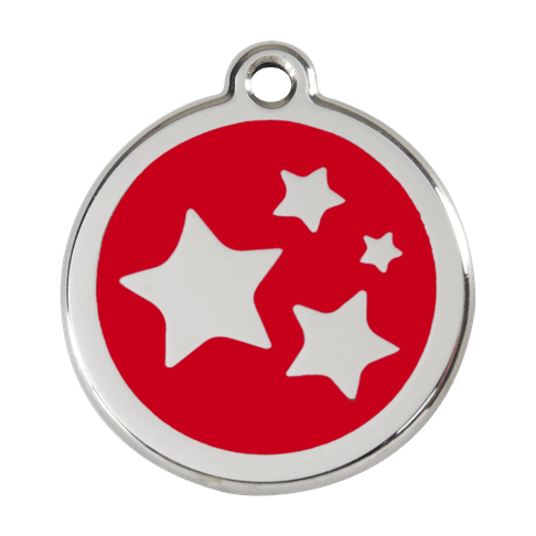 Red Dingo Stainless Steel Engraved Dog Tag Stars Red