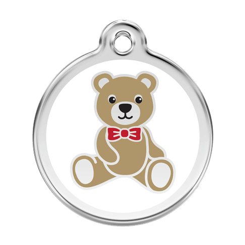 Red Dingo Stainless Steel Engraved Dog Tag Teddy Bear White