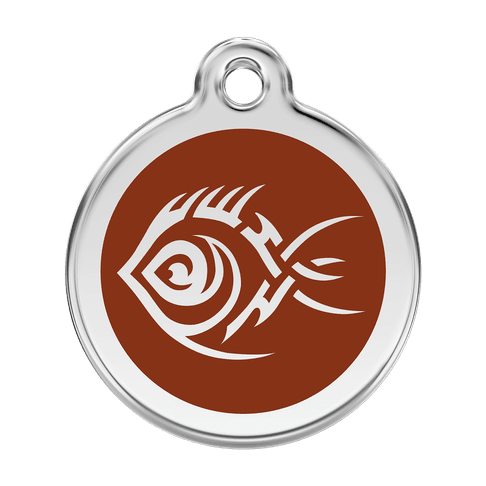 Red Dingo Stainless Steel Engraved Dog Tag Tribal Fish Brown