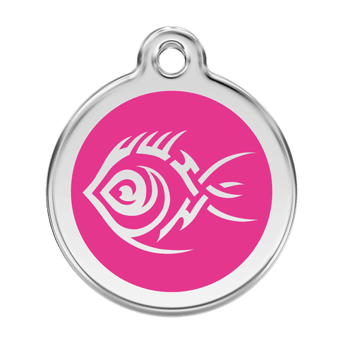 Red Dingo Stainless Steel Engraved Dog Tag Tribal Fish Hot Pink