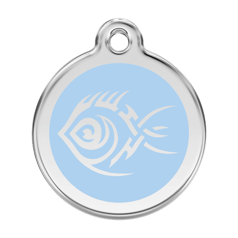 Red Dingo Stainless Steel Engraved Dog Tag Tribal Fish Light Blue