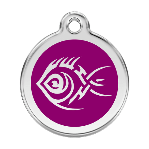 Red Dingo Stainless Steel Engraved Dog Tag Tribal Fish Purple