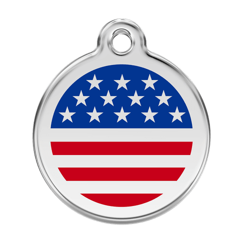 Red Dingo Stainless Steel Engraved Dog Tag US Flag Navy